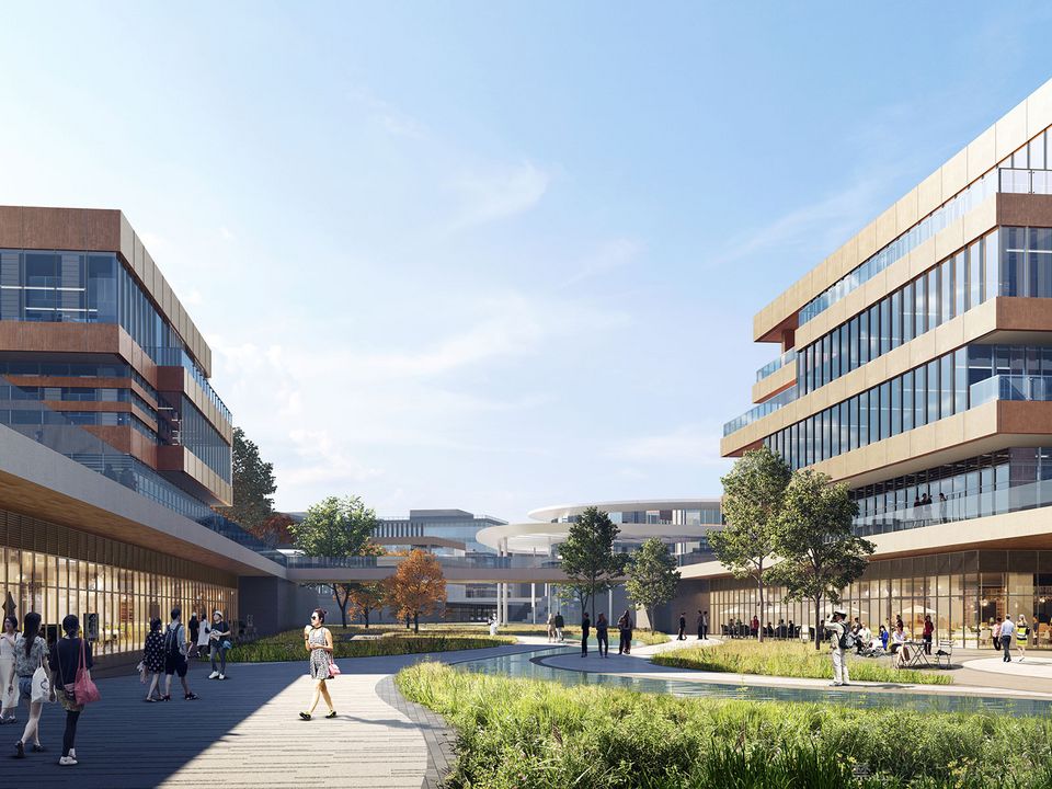 Start-up Area im Baugebiet A der Huairou Science City in Peking, zentrale Achse